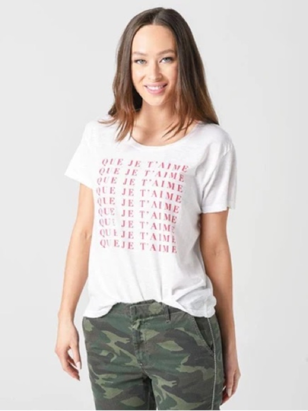 Sundry White Short-Sleeve 'Que Je T'aime' French Graphic Tee with Red Print